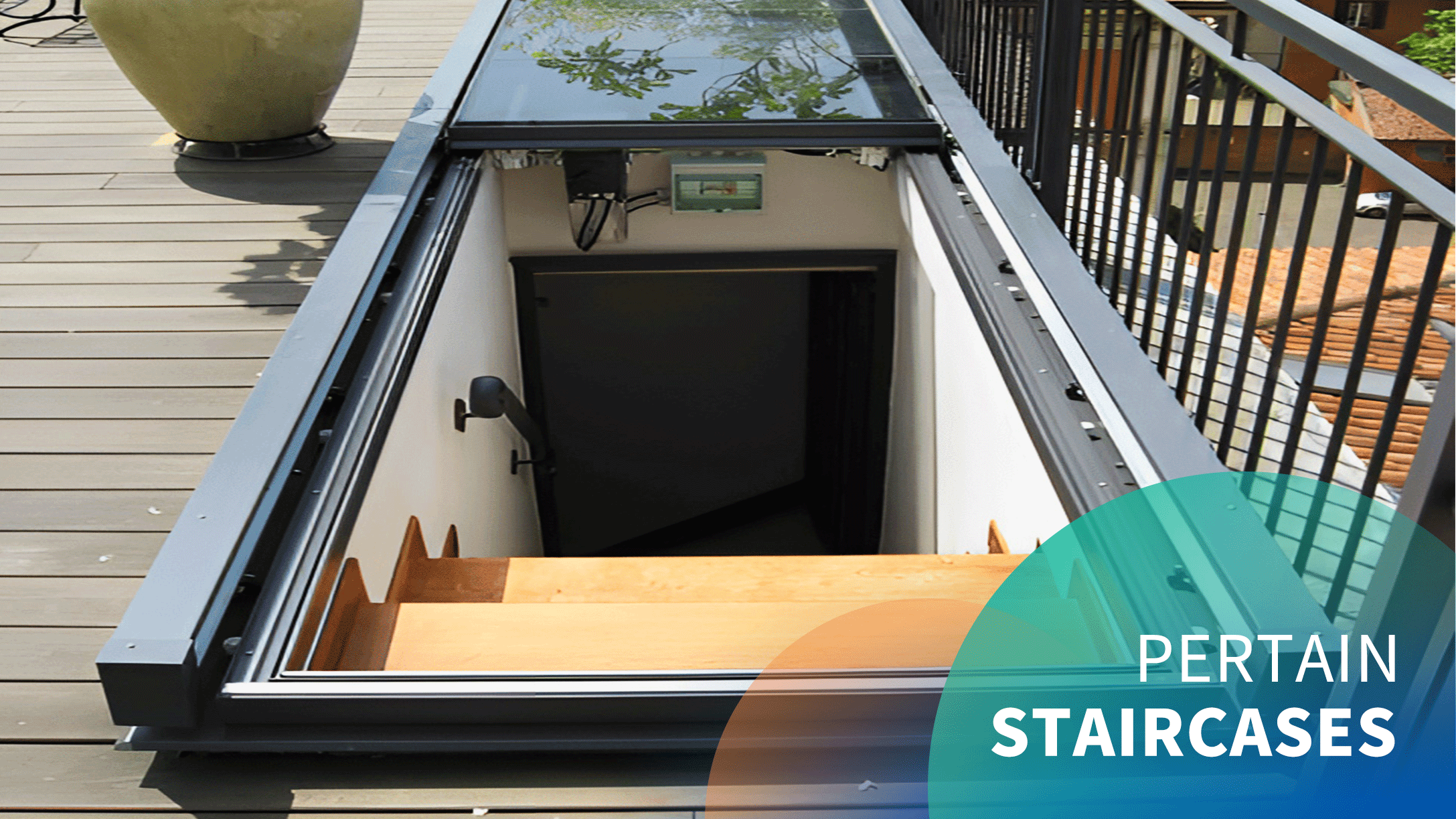 Electric stair entrance retractable skylight