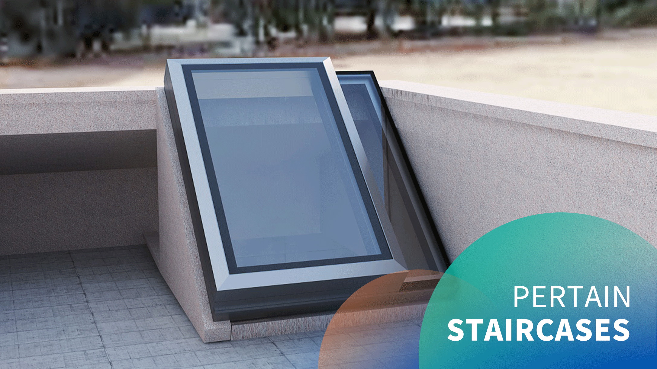 Electric staircase entrances 90° top-hung skylights