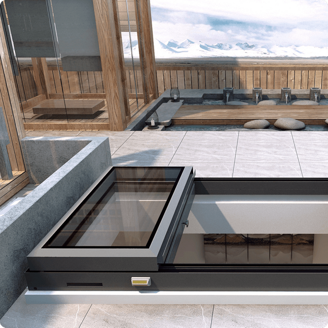 Electric small sliding skylight in basement