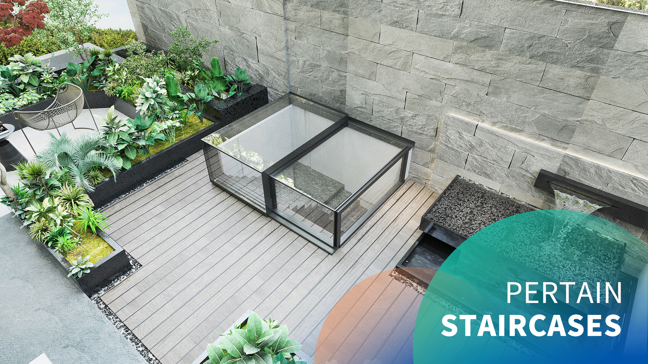 L shaped electric staircases sliding skylights hatch