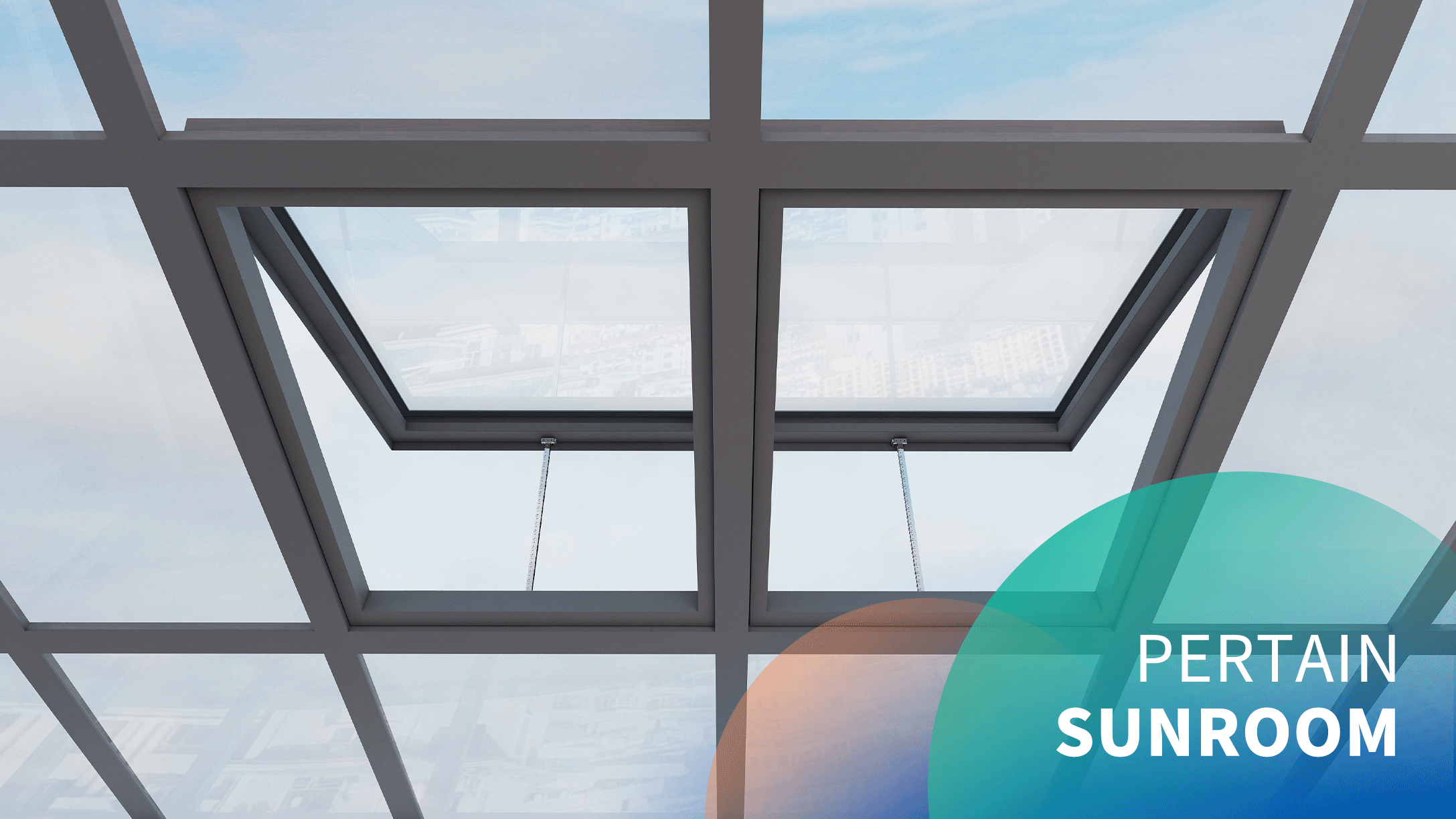 Electric sunroom roof extremely narrow hidden frame skylight