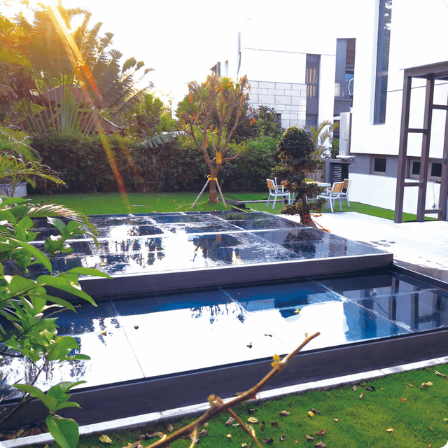 Motorized medium-sized sliding skylight for basement