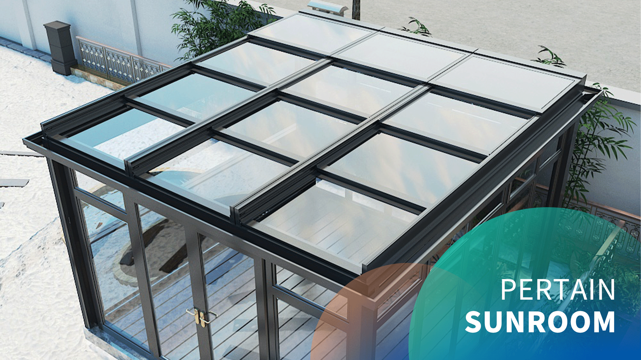 Electric sunroom roof retractable skylight