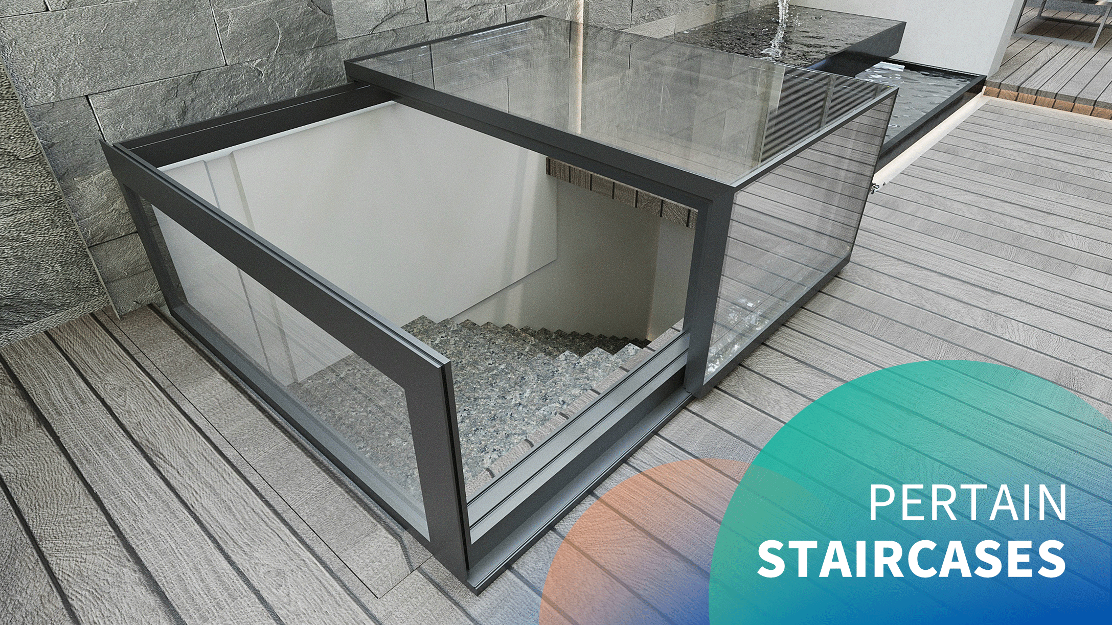 L shaped electric staircases sliding skylights hatch