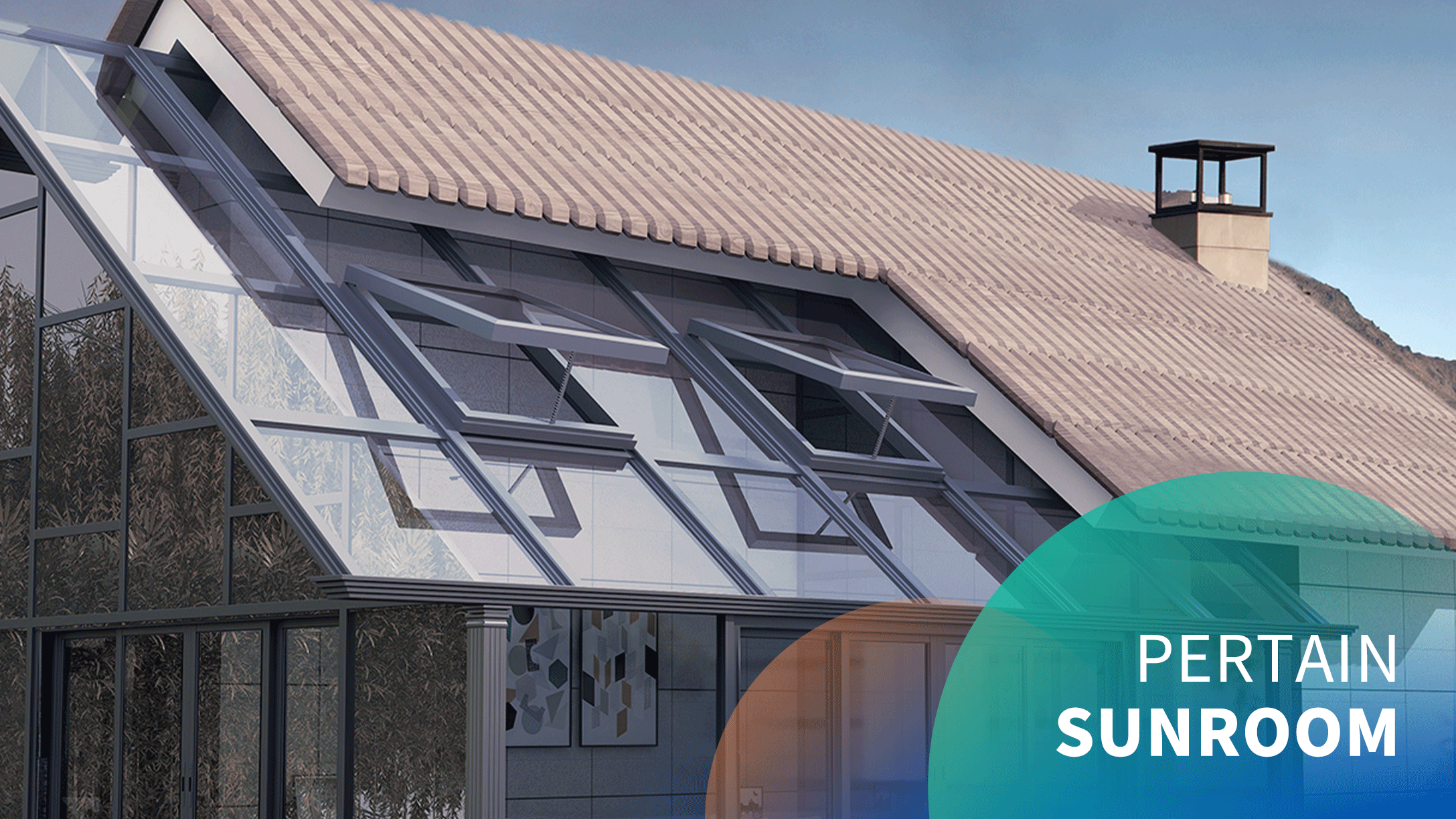Electric sunroom roof 40° top-hung skylight